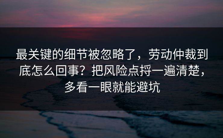 最关键的细节被忽略了,劳动仲裁到底怎么回事?把风险点捋一遍清楚,多看一眼就能避坑 最关键的细节被忽略了,劳动仲裁到底怎么回事?把风险点捋一遍清楚,多看一眼就能避坑