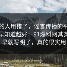 90%的人用错了，谣言传播的平台规则越早知道越好：91爆料网其实答案早就写明了，真的很实用