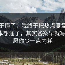 我终于懂了，我终于把热点复盘的隐藏成本想通了，其实答案早就写明了，愿你少一点内耗