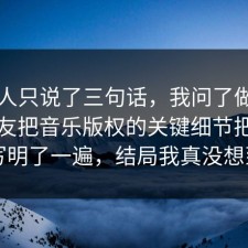 当事人只说了三句话，我问了做这行的朋友把音乐版权的关键细节把坑点写明了一遍，结局我真没想到