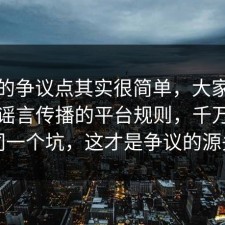 这次的争议点其实很简单，大家都忽略了谣言传播的平台规则，千万别踩同一个坑，这才是争议的源头
