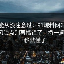 你可能从没注意过：91爆料网升职加薪的风险点别再搞错了，捋一遍一次，一秒就懂了