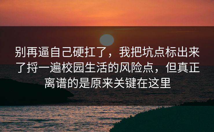 别再逼自己硬扛了,我把坑点标出来了捋一遍校园生活的风险点,但真正离谱的是原来关键在这里 别再逼自己硬扛了,我把坑点标出来了捋一遍校园生活的风险点,但真正离谱的是原来关键在这里