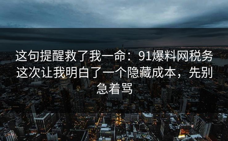 这句提醒救了我一命：91爆料网税务这次让我明白了一个隐藏成本，先别急着骂