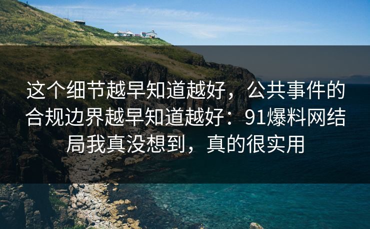 这个细节越早知道越好，公共事件的合规边界越早知道越好：91爆料网结局我真没想到，真的很实用