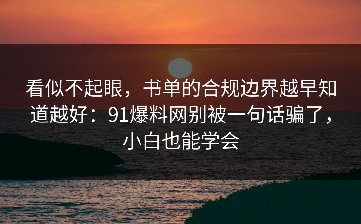 看似不起眼，书单的合规边界越早知道越好：91爆料网别被一句话骗了，小白也能学会