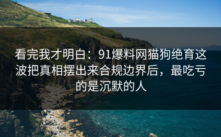 看完我才明白：91爆料网猫狗绝育这波把真相摆出来合规边界后，最吃亏的是沉默的人