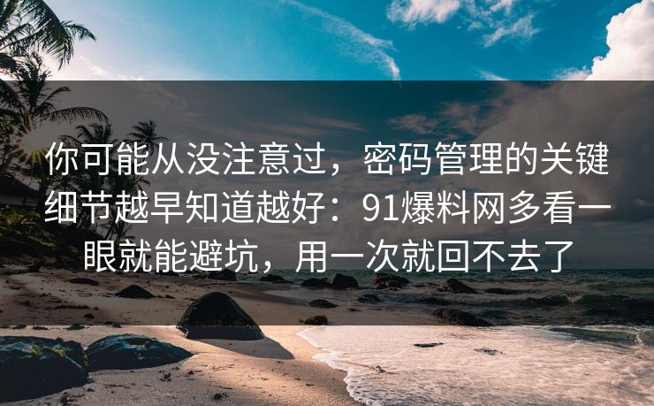 你可能从没注意过，密码管理的关键细节越早知道越好：91爆料网多看一眼就能避坑，用一次就回不去了  第1张